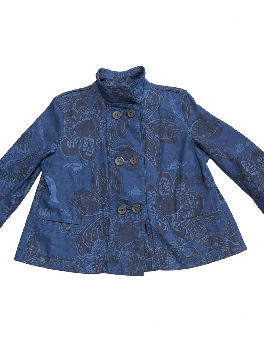Coldwater Creek Navy Floral Double-Breasted Pea Coat